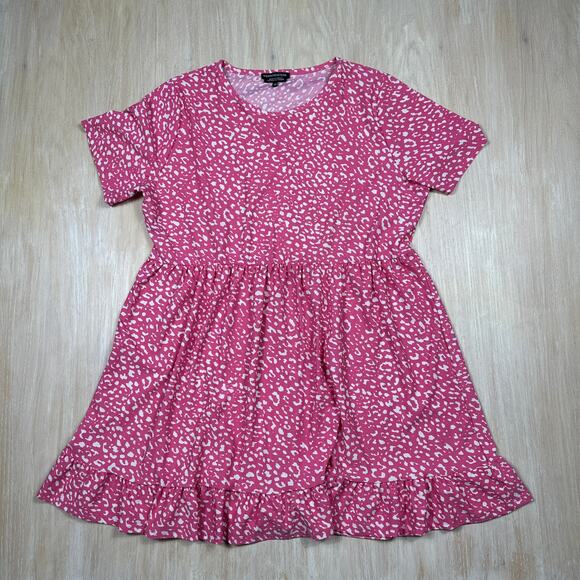 Wednesday’s Girl Pink Animal Print Ruffle Skater Dress Short Sleeve Casual 20 - Picture 1 of 13